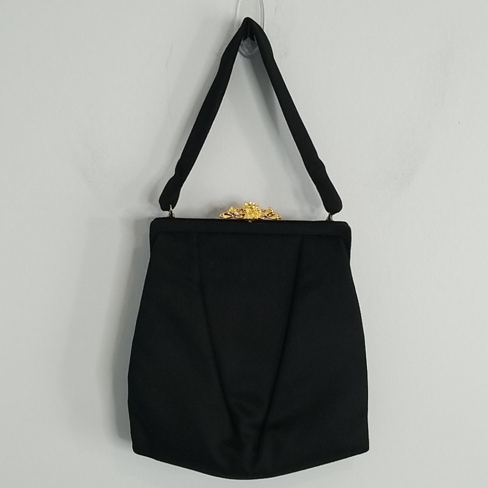 Vintage Bag by Dorian black wool like with gold kisslock clasp